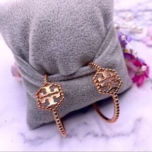 New Tory Burch Rose Gold Hexagon Stud Hoop Earnings